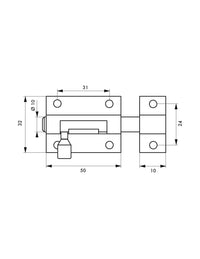 Chiusura a chiavistello per mobili, 50mm, nichel satinato, chiusura a chiavistello rotondo - Serrurerie de Picardie