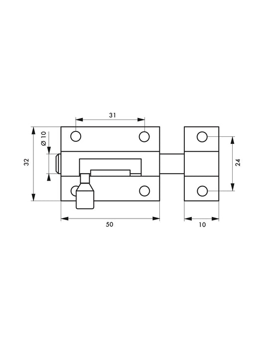 Chiusura a chiavistello per mobili, 50mm, nichel satinato, chiusura a chiavistello rotondo - Serrurerie de Picardie