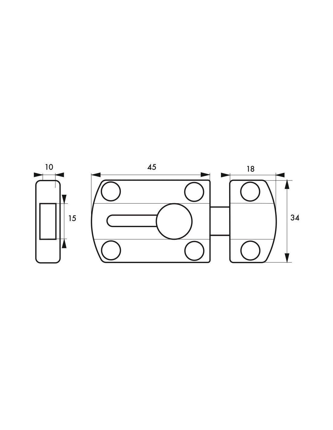 Chiusura a chiavistello per porta,  scrocco 15mm, nichel satinato - THIRARD