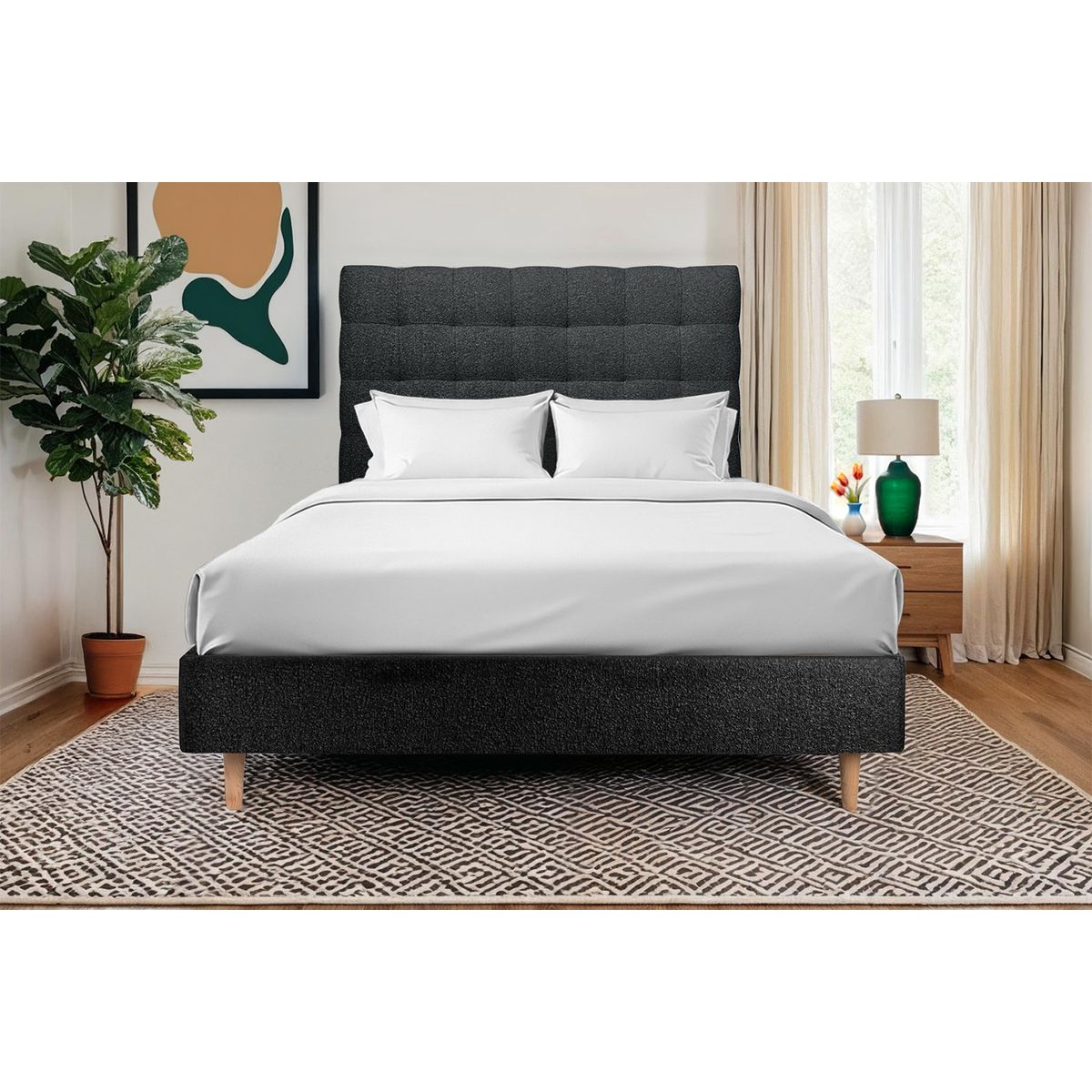 Testiera in tessuto bouclé nero imbottita L160 cm