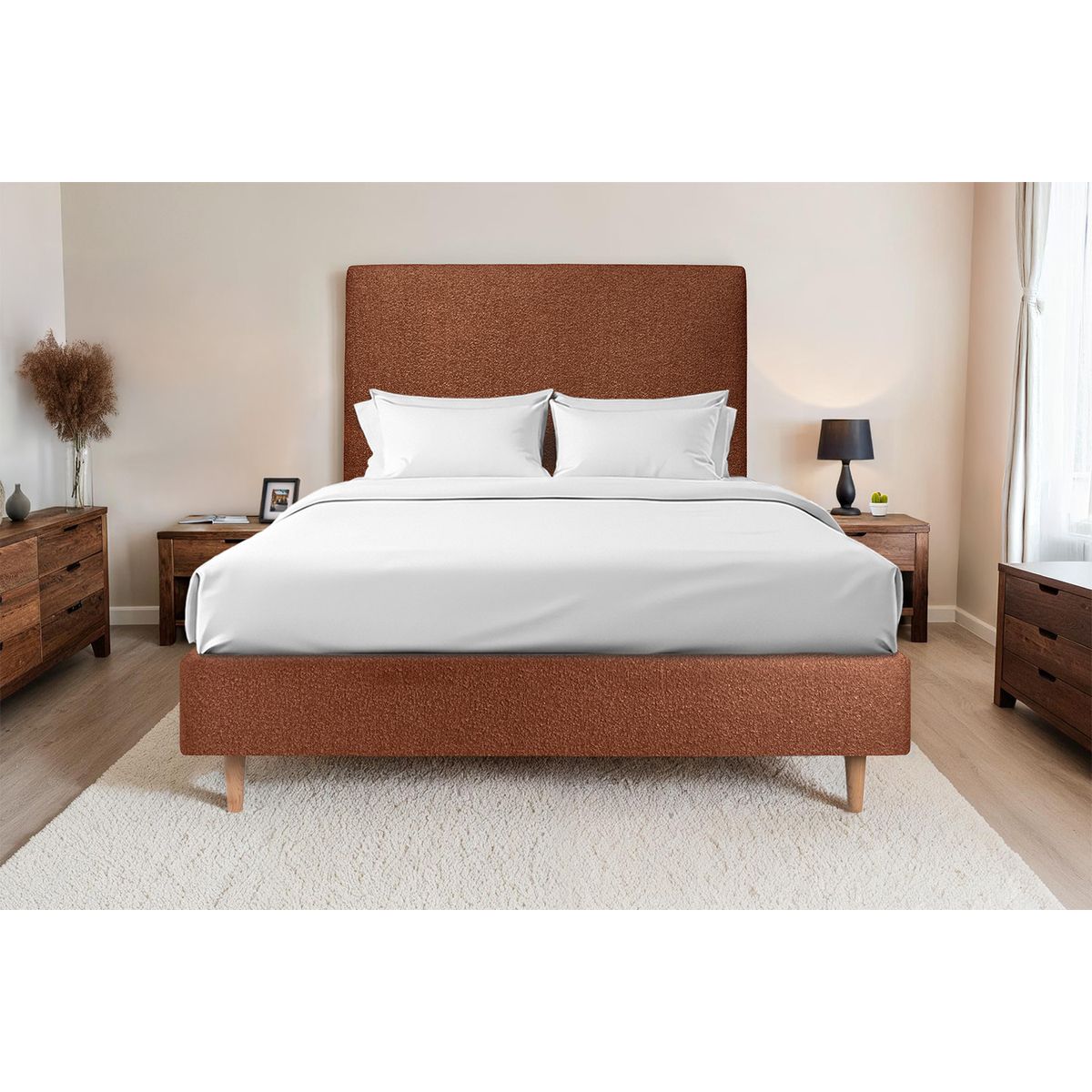 Testiera in tessuto bouclé terracotta liscio L150 cm