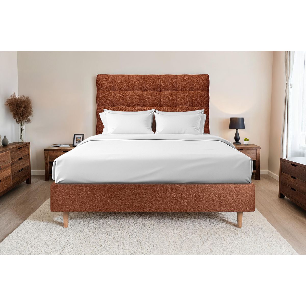 Testiera in tessuto bouclé terracotta imbottita L140 cm