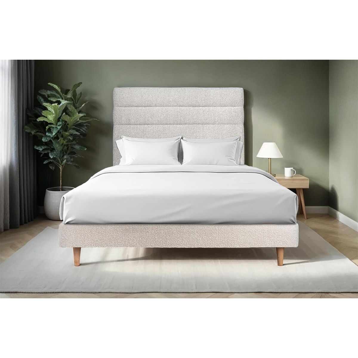 Letto 150x190 cm con testiera in linea - tessuto bouclé