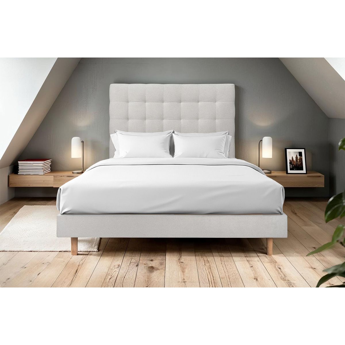 Letto 135x190 cm con testiera imbottita - Tessuto velluto