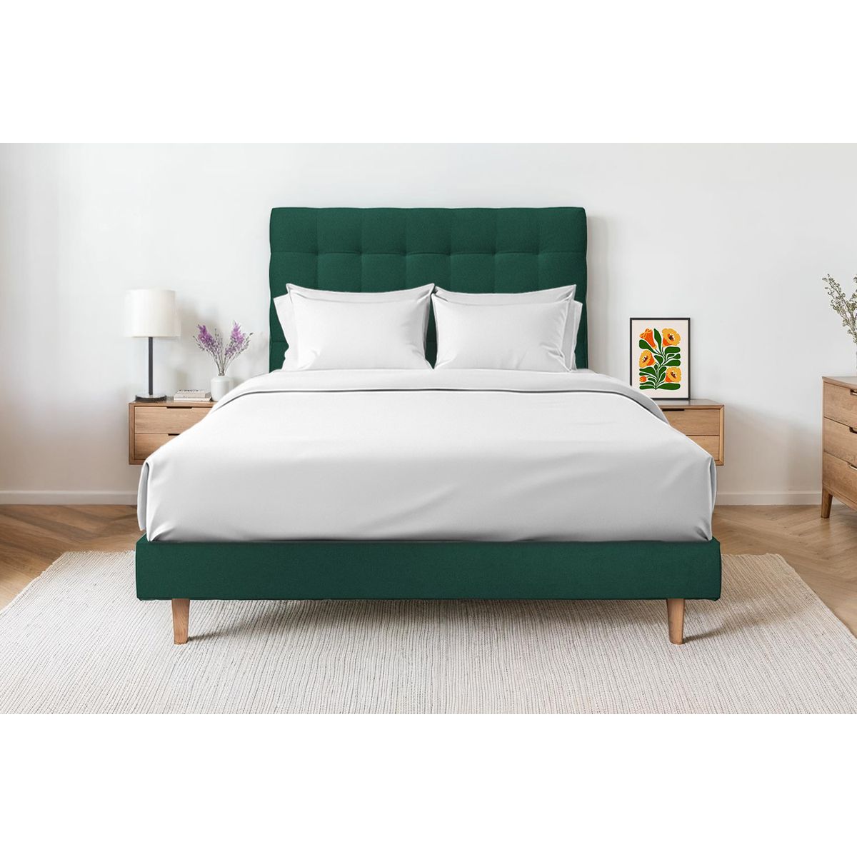 Letto 135x190 cm con testiera imbottita - Tessuto velluto