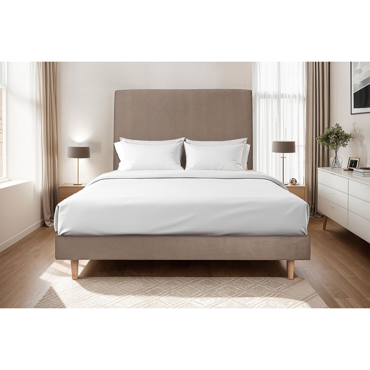 Letto 150x190 cm con testata imbottita - Tessuto velluto