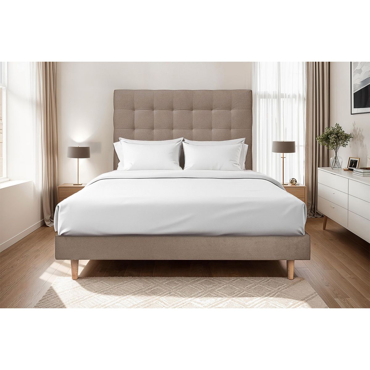 Letto 135x190 cm con testiera imbottita - Tessuto velluto