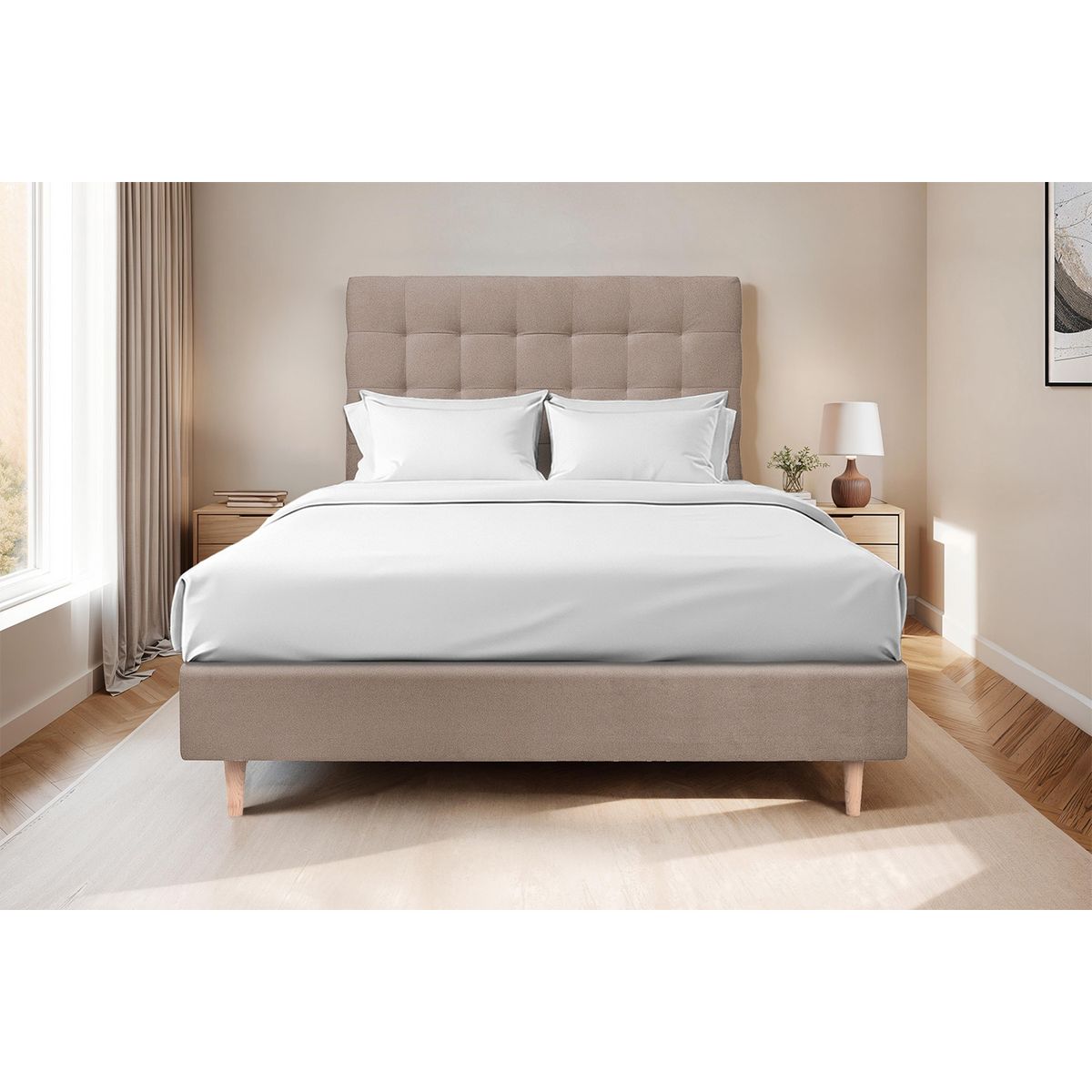 Testiera in tessuto velluto tortora imbottita L135 cm