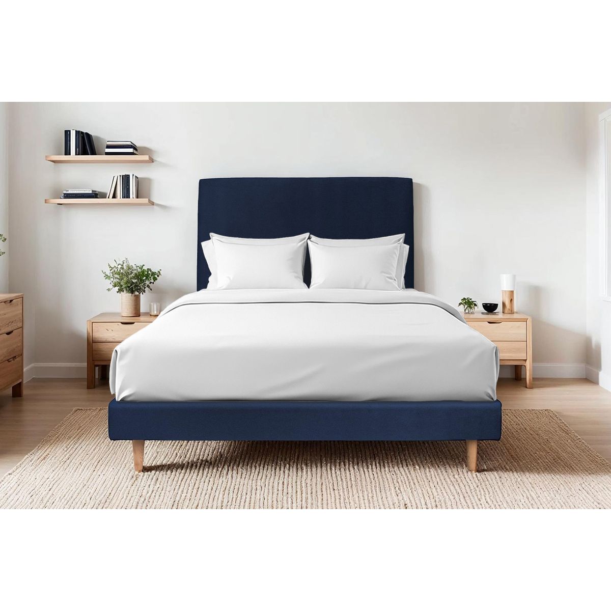 Letto 150x190 cm con testata imbottita - Tessuto velluto
