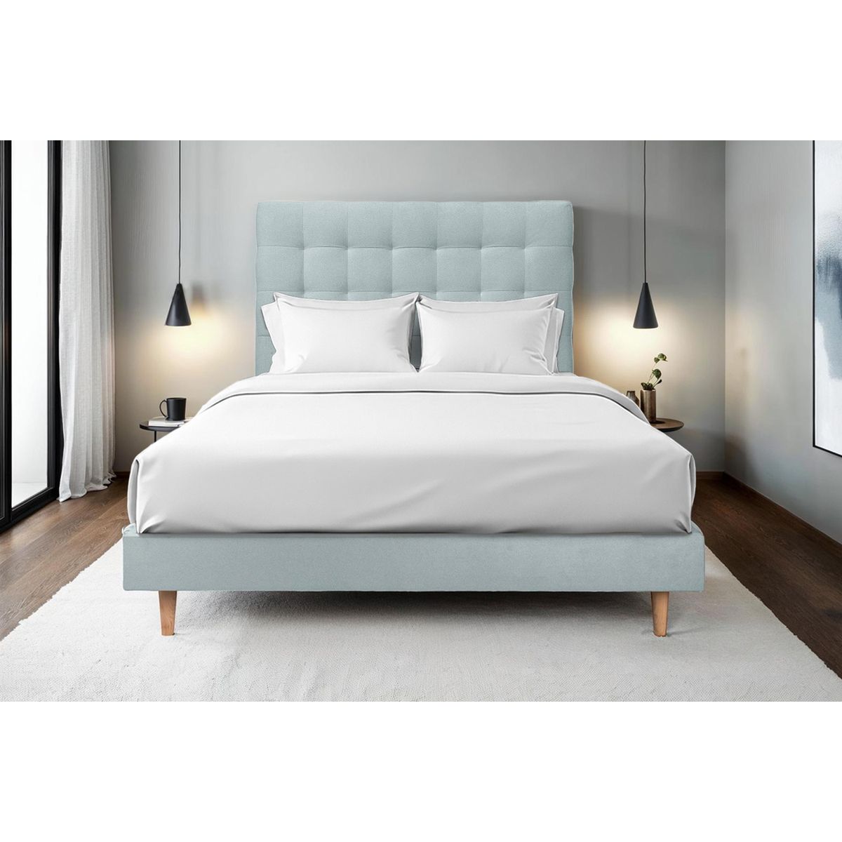 Letto 135x190 cm con testiera imbottita - Tessuto velluto