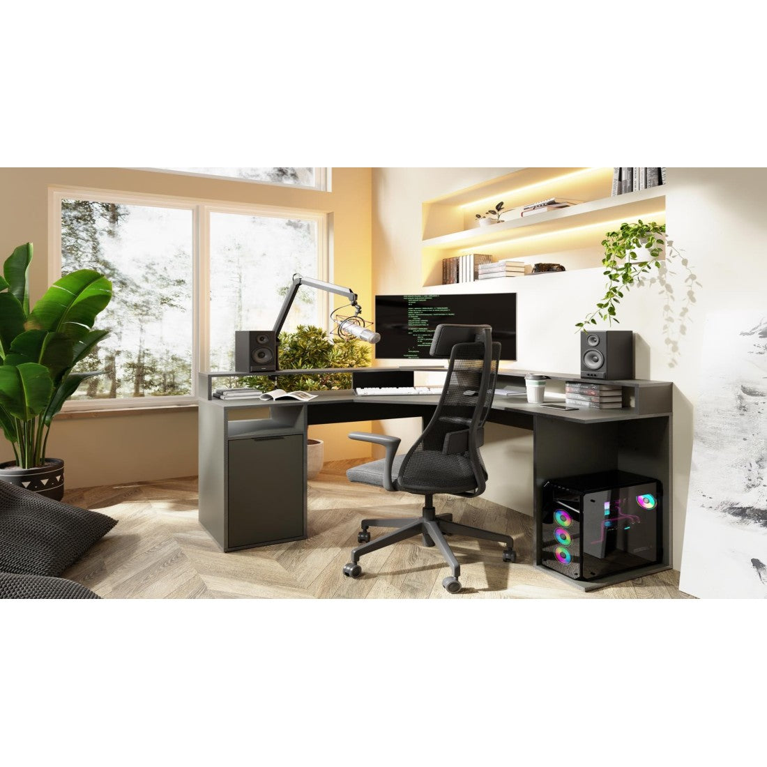 Scrivania ad Angolo 1 Porta GRAPHIX - 139 cm - Grigio Grafite - Collezione GRAPHIX