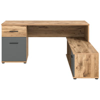 Scrivania ad angolo con 2 cassetti, 1 armadietto e 2 nicchie – Grigio antracite e rovere chiaro – SELMA