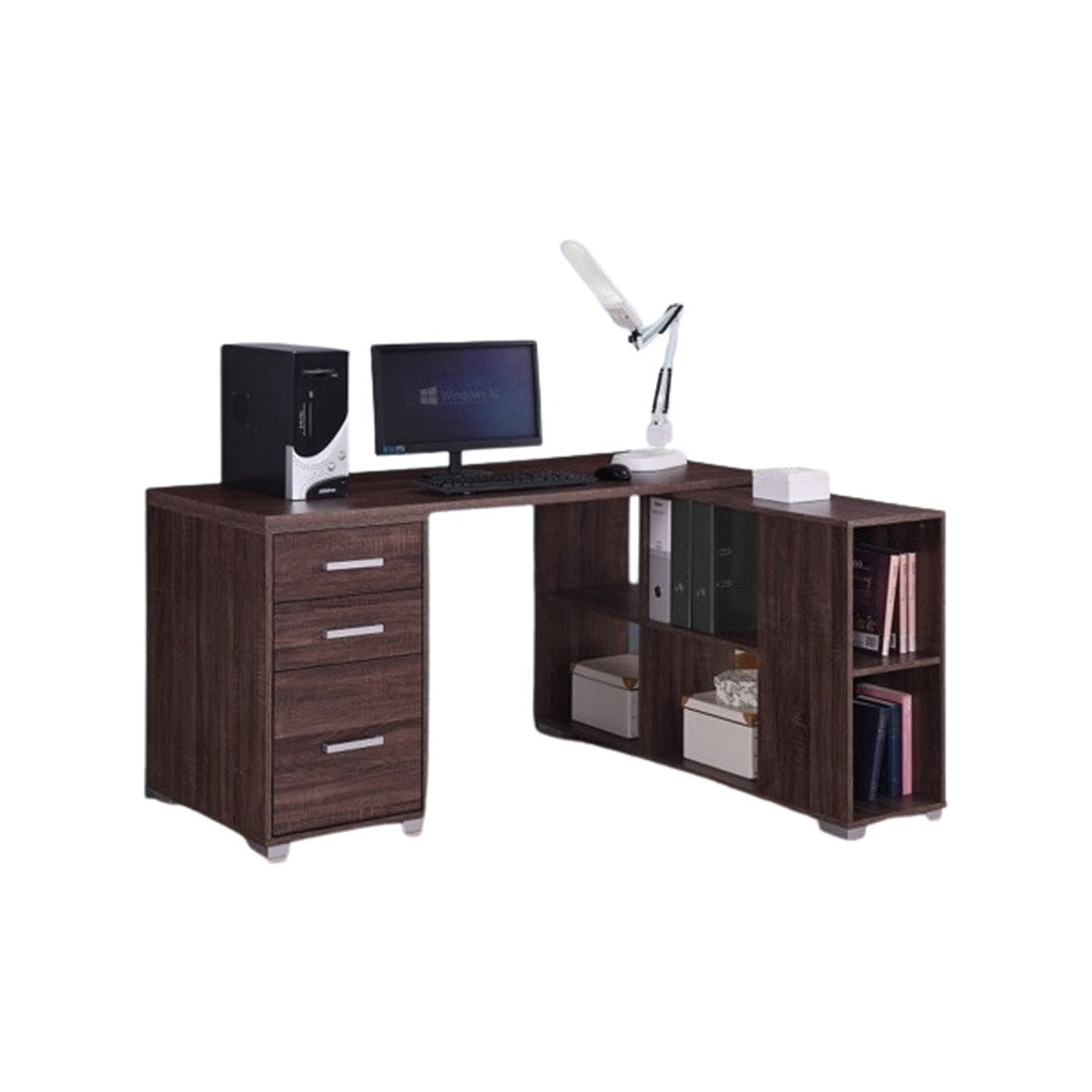 Scrivania angolare contemporanea IZMIR - Color noce e grigio - 9 spazi di archiviazione