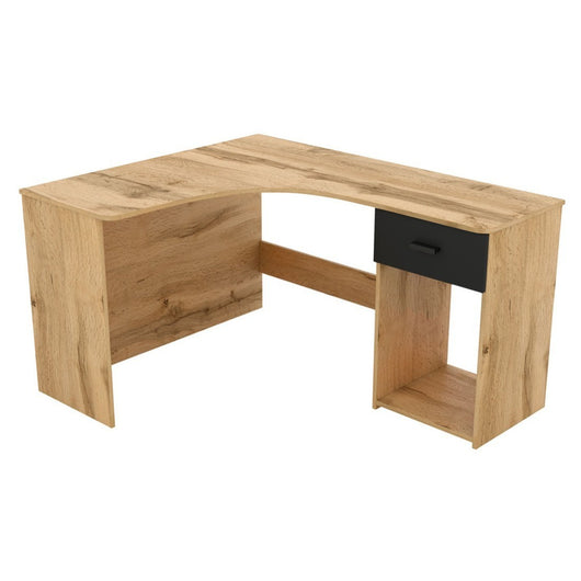 Scrivania angolare design con numerosi spazi di archiviazione collezione LOUANE colore rovere e nero.