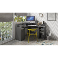 Scrivania angolare OFFICE colore grigio con cassettiera, 3 vani e supporto per schermo