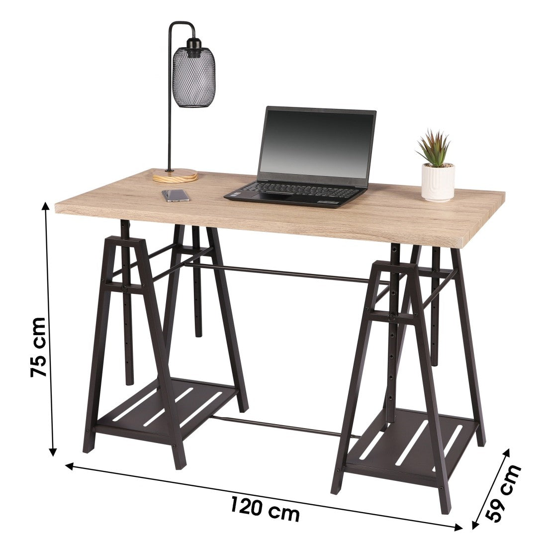 Scrivania di design da architetto collezione DARYL – Dimensioni 120x59x75 cm, colore rovere chiaro e gambe in metallo nero.
