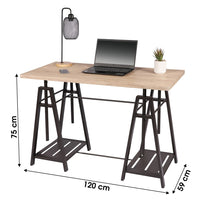 Scrivania di design da architetto collezione DARYL – Dimensioni 120x59x75 cm, colore rovere chiaro e gambe in metallo nero.