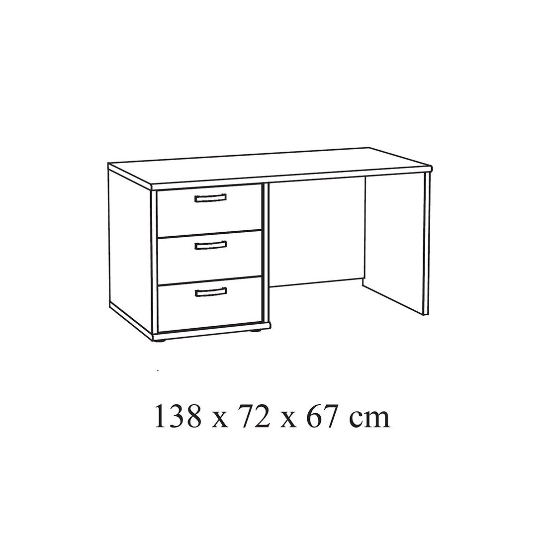 Scrivania per bambini robusta con 3 cassetti, collezione DANY, colore rovere chiaro.