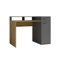 Scrivania OFFICE con cassettiera e supporto per monitor - Colori grigio e rovere - 120 x 90 x 65 cm