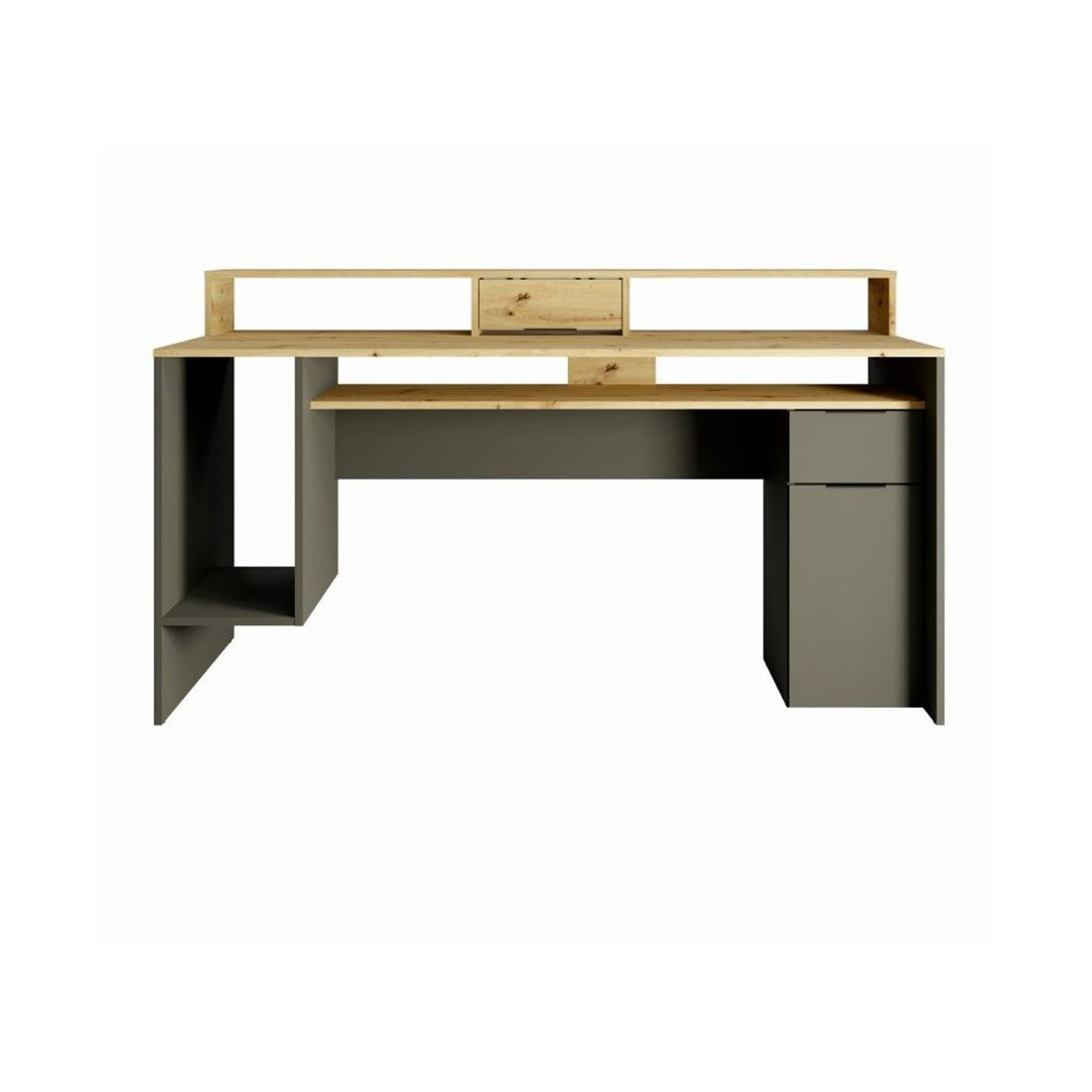 Scrivania per computer 160cm collezione ROXI colore quercia e grigio con spazi di archiviazione