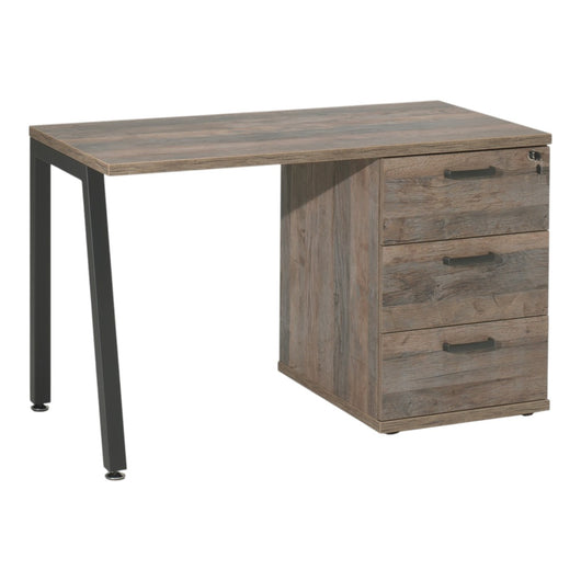 Scrivania robusta in rovere invecchiato con cassettiera a 3 cassetti - Collezione SUZI - Ideale per piccoli spazi