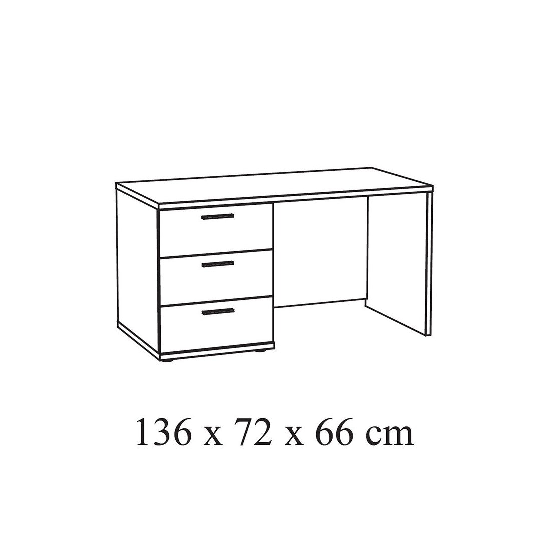 Scrivania robusta per bambini con 3 cassetti, collezione OLGA, colore bianco effetto legno.