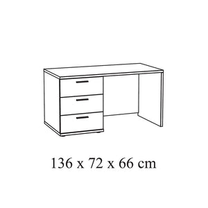 Scrivania robusta per bambini con 3 cassetti, collezione OLGA, colore bianco effetto legno.