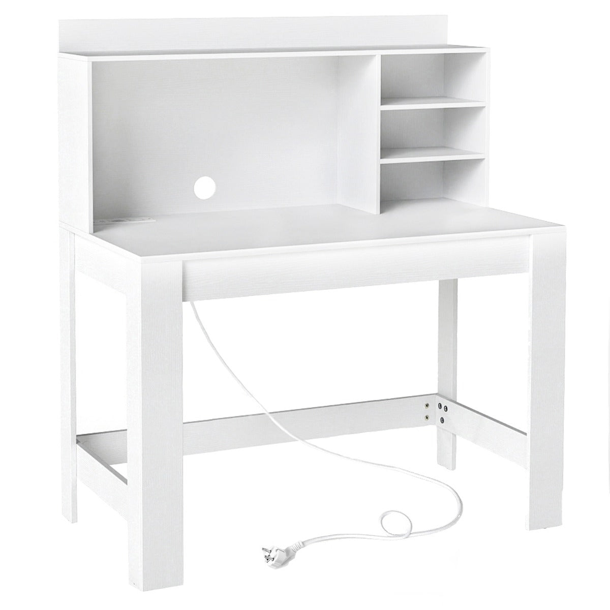 Scrivania per computer con libreria 108 x 60 x 75 cm con presa di corrente integrata e ripiani moderni in MDF bianco 20_0015638