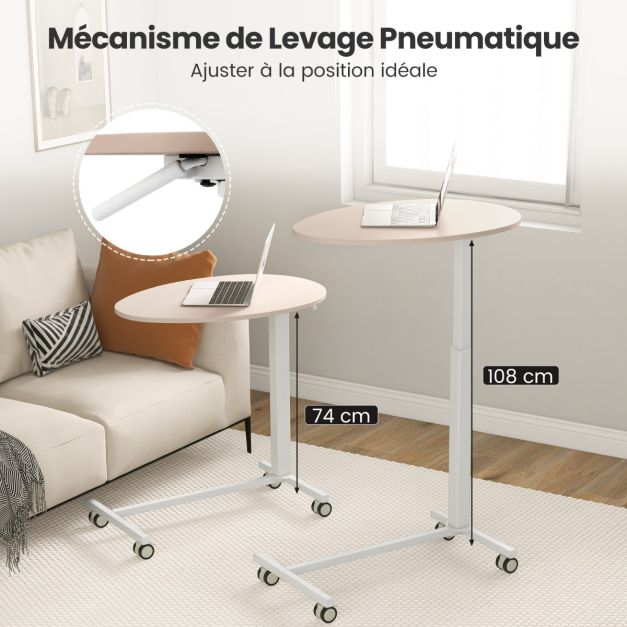 Scrivania mobile sit-stand scrivania con rotelle regolabile in altezza con cilindro pneumatico scrivania con ruote bloccabili rosa bianco 20_0007965