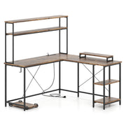 Scrivania per computer a L 145 x 145 x 147 cm con striscia LED e prese di corrente design scandinavo legno MDF marrone 20_0010875