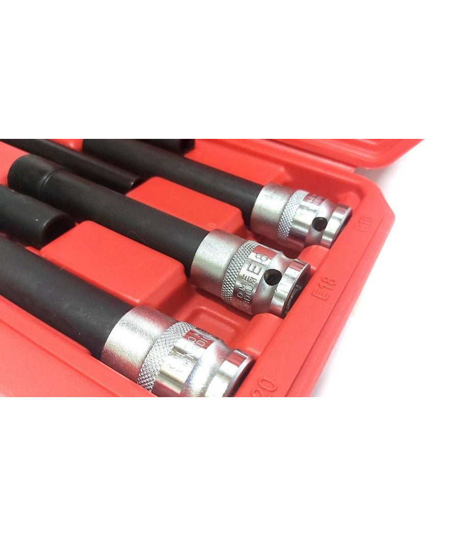 Bussola Chiavi Torx Femmina Set Lunghi E10-e20 Testa Cilindro Attacco 1/2 Quadro         