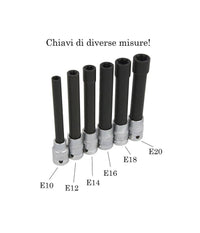Bussola Chiavi Torx Femmina Set Lunghi E10-e20 Testa Cilindro Attacco 1/2 Quadro         