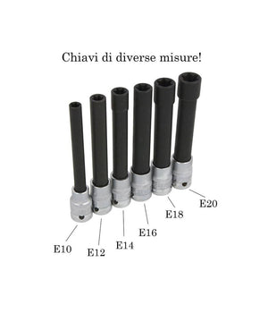 Bussola Chiavi Torx Femmina Set Lunghi E10-e20 Testa Cilindro Attacco 1/2 Quadro         