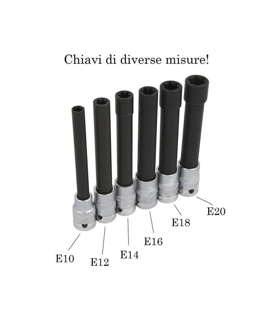 Bussola Chiavi Torx Femmina Set Lunghi E10-e20 Testa Cilindro Attacco 1/2 Quadro         