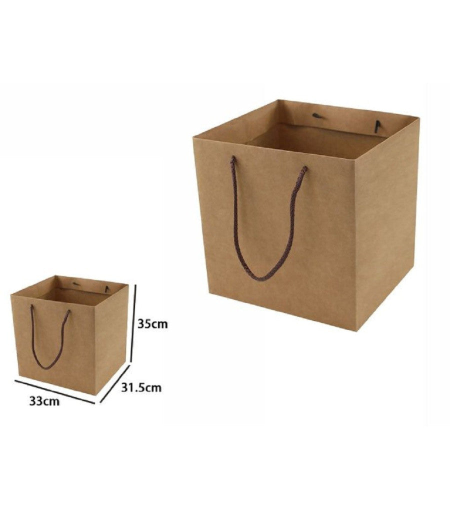 Busta Buste Borsa Da Regalo Marrone 33 X 31,5 X 35 Cm Con Manici In Corda 69252         