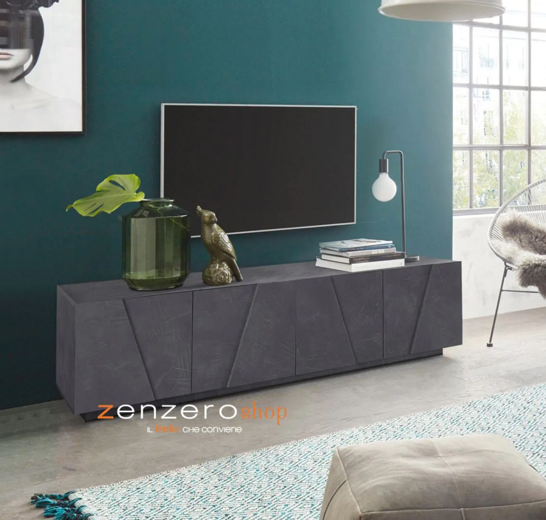  Mobile porta Tv a 4 ante con disegni geometrici in finitura Ardesia  ZTCA70343869 