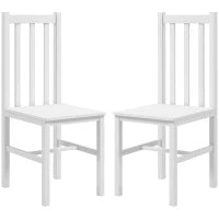 Set di 2 Sedie da Pranzo con Schienale Alto a Doghe e Struttura in Legno di Pino 38,5x47,5x99 cm Bianco