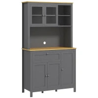 Armadio da Cucina Buffet Cucina 5 Ante di Cui 2 Vetrate e 1 Cassetto, 1 Nicchia Centrale, Altezza 180 cm, Grigio