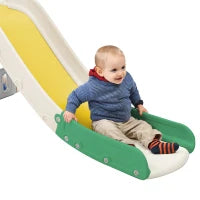 Scivolo combinato per bambini con scivolo lungo, scatola portaoggetti, tunnel, scala a pioli e canestro da basket, facile da montare e comodo da riporre, 152×186×110 cm,Verde Antico