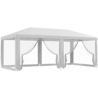 Gazebo da Giardino per Feste con 6 Pareti Rimovibili a Zanzariera, 582x295x255cm, Bianco