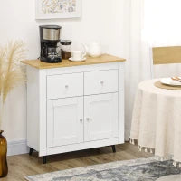Mobiletto da Stoccaggio Buffet con Armadio a Porte e 2 Cassetti, 78x35x80 cm, Bianco