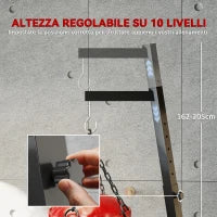 Supporto Sacco da Boxe Regolabile in Altezza e Autoportante con Base Triangolare, 170x90x182-225 cm, Nero