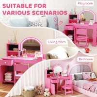 Toeletta per bambini con sgabello e specchio LED, da 3 a 8 anni, 88,6 x 38,8 x 96,9 cm, Rosa