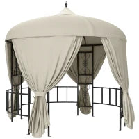 Gazebo da Giardino Rotondo Ø3m con Tende e Prese d'Aria in Metallo e Poliestere, Beige