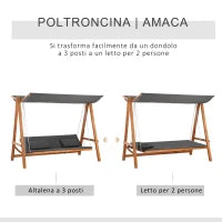 Dondolo da Giardino 3 Posti Convertibile in Letto Matrimoniale, 225.5x113x180cm