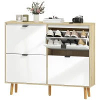 Scarpiera Slim Moderna con 4 Cassetti Ribaltabili per 20 Paia di Scarpe, 105x24x92.5 cm, Bianco