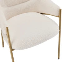 Sedia da pranzo con braccioli, tessuto Sherpa, cuscino del sedile spesso, schienale ergonomico, 52.5×48×83.7 cm,Beige