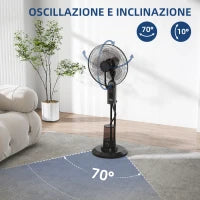 Ventilatore Nebulizzatore Regolabile 3 Velocità e 3 Modalità, Oscillazione a 75°, Telecomando, Nero