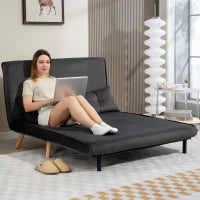 Divano Letto a Due Posti, Divano Letto, Divano Trasformabile in Letto, Schienale Regolabile, Rivestimento in Tessuto, Telaio in Metallo, Grigio