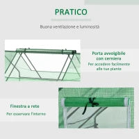 Serra da Giardino in Acciaio con Rivestimento in PE, Porte Avvolgibili e Finestre, 180x140x80cm, Verde